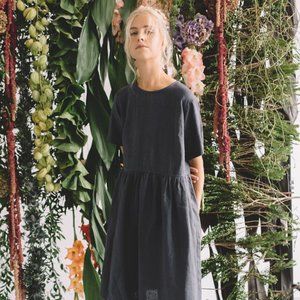 LINENFOX 100% Linen Anna Dress in Graphite Gray
